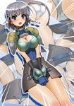  ass ass_visible_through_thighs azarashing_day bad_id bad_pixiv_id blue_eyes braid breasts gloves highres large_breasts multiple_views panties seolla_schweizer silver_hair skirt skirt_tug super_robot_wars super_robot_wars_original_generation thighs underwear 