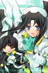  2girls angel black_hair blue_eyes flat_chest honda_masazumi kyoukai_senjou_no_horizon kyoukaisenjou_no_horizon malga_naruze multiple_girls tsuka_(raikousama) wings yellow_eyes 