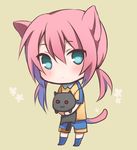  animal_ears blush cat chibi green_eyes inazuma_eleven_(series) inazuma_eleven_go kirino_ranmaru male_focus pink_hair raimon raimon_soccer_uniform soccer_uniform solo sportswear standing tail twintails yuuki_arisu_(yuigi) 