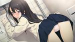  game_cg highres jiyu2 koisuru_otome_no_oshioki_jugyou kuroi_makoto looking_at_viewer looking_back panties pantyshot polka_dot polka_dot_panties school_uniform serafuku skirt solo sweat sweater tiles underwear upskirt 