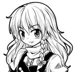  blush braid greyscale kirisame_marisa long_hair monochrome nibi no_hat no_headwear simple_background smile solo touhou white_background 