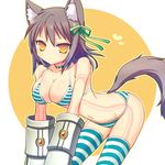  animal_ears ayuto bad_id bad_pixiv_id bent_over bikini black_hair breasts cat_ears cleavage large_breasts original revision short_hair solo striped striped_bikini striped_legwear swimsuit tail thighhighs yellow_eyes 