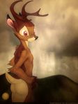  anthro antlers atlasfield bambi bambi(movie) butt cervine deer disney horn male nude rain raining red_eyes 