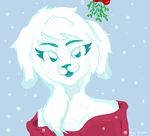  female fur looking_at_viewer mistletoe mohxi snow solo white_coat white_fur winter 