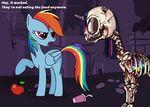  apple blood bone bra death duo english_text equine female feral friendship_is_magic fruit grotesque_death hair horn horse humor mammal multi-colored_hair my_little_pony parasprite_(mlp) pegasus ponykillerx rainbow_dash_(mlp) rainbow_hair shadow skeleton skull smile text twilight_sparkle_(mlp) underwear unicorn wings 