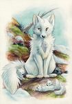  ambiguous_gender arctic_fox canine cub cute feral fox mammal silentravyn solo yellow_eyes young 