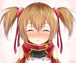  bare_shoulders blush breastplate brown_hair closed_eyes detached_sleeves hair_ribbon haryuu_(poetto) incoming_kiss ribbon short_twintails silica solo sword_art_online twintails 