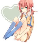  blue_eyes blush bottomless covering covering_crotch heart inazuma_eleven_(series) inazuma_eleven_go kirino_ranmaru male_focus no_shoes pink_hair raimon raimon_soccer_uniform sitting soccer_uniform socks solo sportswear twintails yuuki_arisu_(yuigi) 