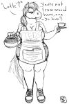  anthro big_breasts black_and_white breasts clothed clothing dialogue english_text equine female horse mammal monochrome savagelyrandom simple_background slightly_chubby solo suzanne_winters text tight_clothing waiter wide_hips 