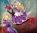  blonde_hair gap hat long_hair maribel_hearn multiple_girls nibi red_eyes smile touhou yakumo_yukari 