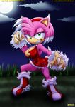  amy_rose anthro areola bbmbbf big_breasts breasts claws clothing collar erect_nipples female full_moon green_eyes hair hedgehog looking_at_viewer mammal moon night nipples outside palcomix pink_hair sega solo sonic_(series) sonic_team teeth torn_clothing transformation 