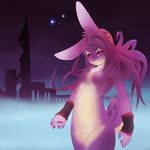  female fog hair lagomorph purple_fur purple_hair rabbit red_eyes rudragon sleeves smile stars 