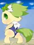  beach butt carm female green_eyes jewel_pet jewelpet looking_back open_mouth outside peridot peridot_(jewel_pet) seaside solo standing swimsuit wet 