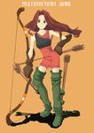  archer_(fft) arrow boots bow_(weapon) brown_hair final_fantasy final_fantasy_tactics gloves long_hair red_eyes skirt solo thigh_boots thighhighs weapon yunsuku 