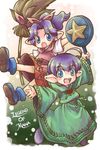  1girl ahoge broom brother_and_sister bud_(lom) frying_pan legend_of_mana lisa_(lom) mikagami_hiyori purple_hair robe seiken_densetsu siblings twins 