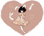  animal_ears bad_id bad_pixiv_id barefoot bunny bunny_ears food_themed_clothes heart inaba_tewi red_eyes shikimi_(yurakuru) short_hair smile solo touhou 