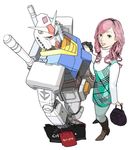  artist_request bag blue_eyes boots gundam handbag mecha mobile_suit_gundam pink_hair rx-78-2 shopping_bag turtleneck 