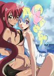  asymmetrical_docking bad_id bad_pixiv_id beach bikini breast_press breasts butt_crack cloud day long_hair maruki_(punchiki) multiple_girls nia_teppelin one-piece_swimsuit outdoors red_hair small_breasts swimsuit tengen_toppa_gurren_lagann yellow_eyes yoko_littner 