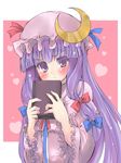  bad_id bad_pixiv_id blush book bow crescent frown hair_bow hat long_hair paopao patchouli_knowledge purple_hair solo touhou 