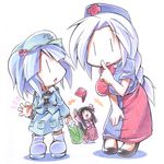  bad_id bad_pixiv_id bag black_hair blue_hair chibi computer cucumber hair_bobbles hair_ornament hat houraisan_kaguya kawashiro_nitori long_hair multiple_girls ribbon short_hair touhou traditional_media two_side_up ushi white_hair yagokoro_eirin 