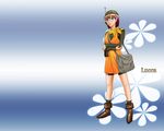  artist_request bag blue_eyes brown_hair chrono_trigger crossed_arms dress full_body gradient gradient_background handbag hat long_sleeves looking_at_viewer lucca_ashtear orange_dress simple_background solo standing wallpaper 