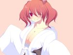  bad_id bad_pixiv_id banned_artist breasts harano japanese_clothes kimono one_eye_closed onozuka_komachi red_eyes red_hair short_hair small_breasts smile solo touhou 