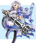  art_brush blue_eyes bow gatling_gun glasses gun hair_bow huge_weapon katahira_masashi long_hair maid mechanical_pencil paintbrush pantyhose pen pencil personification pixiv pixiv-tan silver_hair solo weapon wooden_pencil 