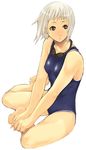  barefoot brown_eyes competition_swimsuit feet frown goggles goggles_around_neck imigimuru looking_away non-web_source one-piece_swimsuit original short_hair silver_hair simple_background sitting solo swimsuit white_background yokozuwari 