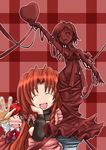  apron artist_request blush brown_hair chocolate closed_eyes heart jpeg_artifacts long_hair mahou_sensei_negima! multiple_girls murakami_natsumi naba_chizuru non-web_source open_mouth pedestal pleated_skirt red_hair skirt source_request statue turtleneck very_long_hair vest whisk 