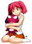  bad_id bad_pixiv_id blush brown_eyes full_body giroro hinata_natsumi hug keroro_gunsou nagian red_hair sitting skirt smile socks solo twintails wariza 