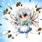  blush braid chibi izayoi_sakuya knife maid red_eyes ribbon short_hair silver_hair solo tajima_yuuki tears touhou 