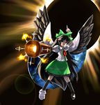  arm_cannon black_hair cape hirosato long_hair reiuji_utsuho ribbon solo touhou weapon wings 