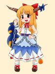  horns ibuki_suika kageyama_mari long_hair orange_hair ribbon solo touhou 