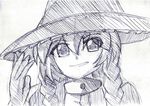  bad_source greyscale kirisame_marisa monochrome sketch solo touhou 