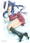  animal_ears blue_hair bunny_ears green_eyes kanon kawasumi_mai kneehighs mikazuki_akira! red_skirt school_uniform skirt socks solo 