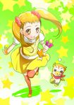  animal blonde_hair flat_chest happy kasugano_urara_(yes!_precure_5) kikuchi_mataha kneehighs long_hair precure socks syrup_(yes!_precure_5) thighhighs twintails yellow_eyes yes!_precure_5 