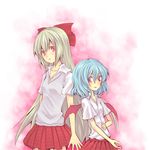  fujiwara_no_mokou long_hair mihiin multiple_girls remilia_scarlet ribbon short_hair skirt touhou wings 