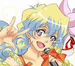  \m/ blonde_hair blue_hair cloud_hair long_hair microphone multicolored_hair nia_teppelin seikan_hikou shion_souta solo tengen_toppa_gurren_lagann 