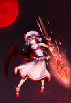  bad_id bad_pixiv_id blue_hair crost hat highres polearm remilia_scarlet ribbon short_hair solo spear spear_the_gungnir touhou weapon wings 