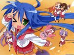  ahoge highres hiiragi_kagami hiiragi_tsukasa izumi_konata kusakabe_misao lucky_star minegishi_ayano mole mole_under_eye multiple_girls non-web_source one_eye_closed pink_neckwear ryouou_school_uniform school_uniform serafuku takara_miyuki 