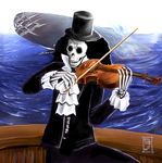  artist_request ascot brook creature formal hat instrument laboon long_sleeves music no_humans one_piece outdoors playing_instrument ship skeleton solo standing suit top_hat violin water watercraft 