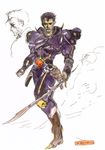  90s amano_yoshitaka armor black_armor dark_knight_(final_fantasy) final_fantasy final_fantasy_ii highres leonhart male_focus official_art solo sword weapon white_background 