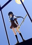  blue_hair green_eyes kanon kawasumi_mai kneehighs long_hair moon nisemon school_uniform socks solo sword weapon 