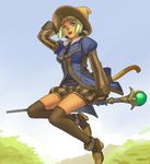  black_mage broom broom_riding final_fantasy final_fantasy_xi flying hat mithra quot sidesaddle solo staff tail thighhighs witch_hat 