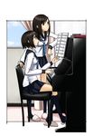  bad_id bad_pixiv_id brown_hair copyright_request instrument long_hair multiple_girls necktie piano sakebuotoko school_uniform sheet_music short_hair skirt slippers socks upright_piano 