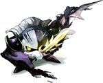  armor cape galaxia_(sword) kirby_(series) mask meta_knight no_humans shadow simple_background sin_(hitonatsu) solo sword weapon white_background yellow_eyes 