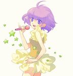  ahoge bad_id bad_pixiv_id creamy_mami dress frills idol leotard magical_girl mahou_no_tenshi_creamy_mami microphone morisawa_yuu pinky_out purple_eyes purple_hair short_hair solo star takeshiko yellow_leotard 