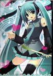  absurdres detached_sleeves green_eyes green_hair hatsune_miku highres long_hair nishimata_aoi solo spring_onion thighhighs twintails vocaloid 