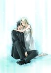  1girl azuma_shouko blonde_hair couple emiya_kiritsugu fate/zero fate_(series) hetero hug husband_and_wife irisviel_von_einzbern 