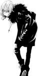  androgynous artist_request black chocolate coat death_note greyscale looking_back lowres male_focus mello monochrome solo source_request 
